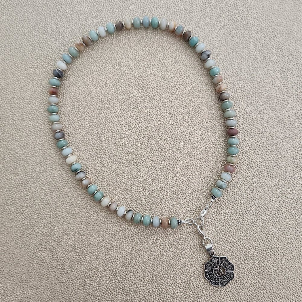 AMAZONITE NECKLACE W/ 925 SILVER OM PENDANT--16"
